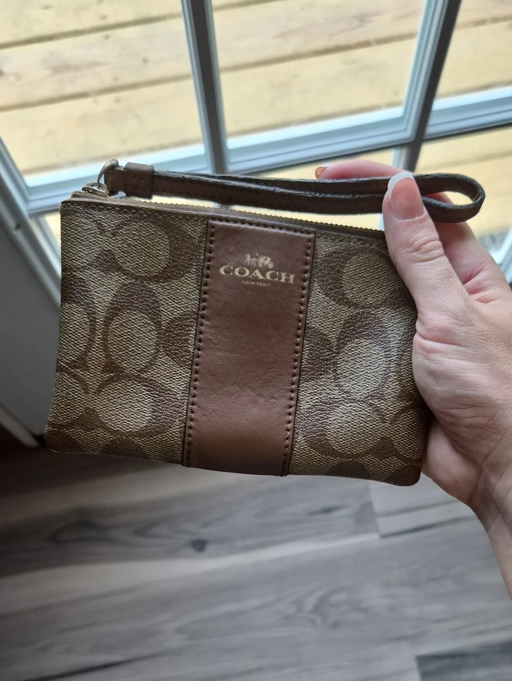 COACH Signature Canvas Wristlet in Brown and Tan Y2K